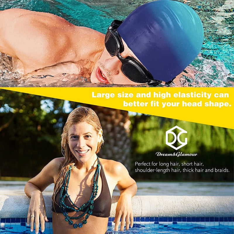 DREAM&GLAMOUR 2 Pack Womens Swim Cap for Long Hair，Silicone Swimming Hats for Women Men Adults,Bathing Swimming Caps with Ear Plugs and Nose 2 Pack Clip, Keep Hair Dry Sporting Goods > Outdoor Recreation > Boating & Water Sports > Swimming > Swim Caps DREAM&GLAMOUR   