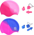 DREAM&GLAMOUR 2 Pack Womens Swim Cap for Long Hair，Silicone Swimming Hats for Women Men Adults,Bathing Swimming Caps with Ear Plugs and Nose 2 Pack Clip, Keep Hair Dry Sporting Goods > Outdoor Recreation > Boating & Water Sports > Swimming > Swim Caps DREAM&GLAMOUR Gradient blue/light pink Small 