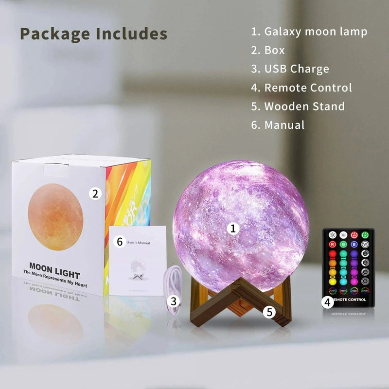 DTOETKD Moon Lamp, Galaxy Lamp Kids Night Light 16 Colors 3D LED Moon Light with Stand, Timing & Remote & Touch Control Brightness USB Rechargeable Christmas Birthday Gifts for Boys Girls Friends Home & Garden > Lighting > Night Lights & Ambient Lighting DTOETKD   