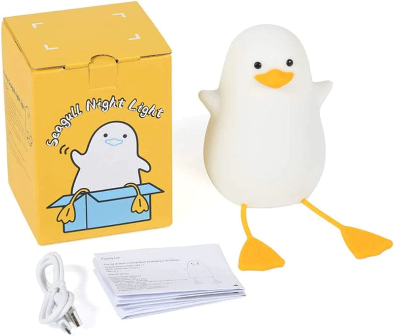 Duck Night Light for Kids, Cute Seagull Silicone Bedside Lamp for Nursery, ABS+SIL, Touch Control, Portable and Rechargeable Dimmable, Birthday Xmas Gifts for Boys Girls