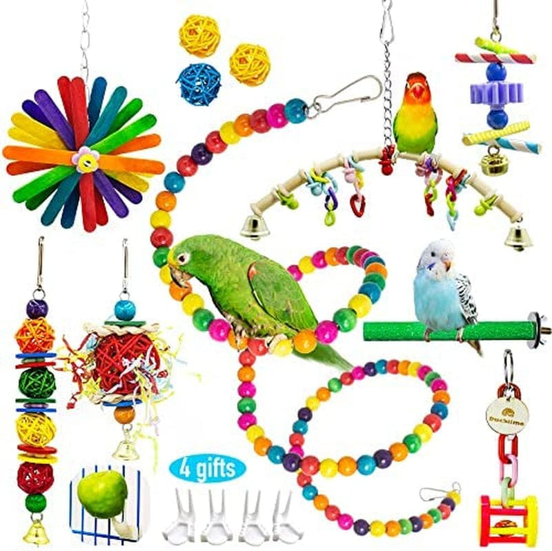 Duckiimo 8+3+4PCS Bird Parakeet Toys Set, Bird Chewing Hanging Toy with round Bells, Bird Cage Colorful Beads Swinger Bungee Toy for Parakeets Cockatiels Budgies Lovebirds Accessories Animals & Pet Supplies > Pet Supplies > Bird Supplies > Bird Cages & Stands Duckiimo   