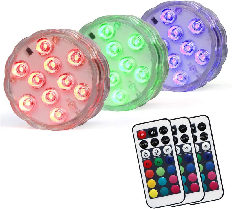 Durwell Color Changing Submersible LED Lights with Remote, 13 Colors 4 Modes Battery Powered Underwater LED Lights for Pool Pond Decoration (3 Packs)