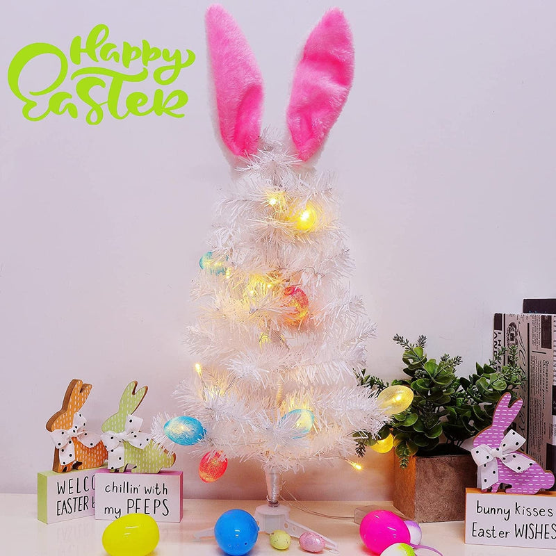 Dynaming Easter Table Decorations, 23 Inch Lighted Easter Bunny White Tree, Pre-Lit Artificial Tabletop Tree with Bunny Ears and Eggs, Battery Operated Light up for Indoor Spring Home Bedroom Decor Home & Garden > Decor > Seasonal & Holiday Decorations Dynaming   