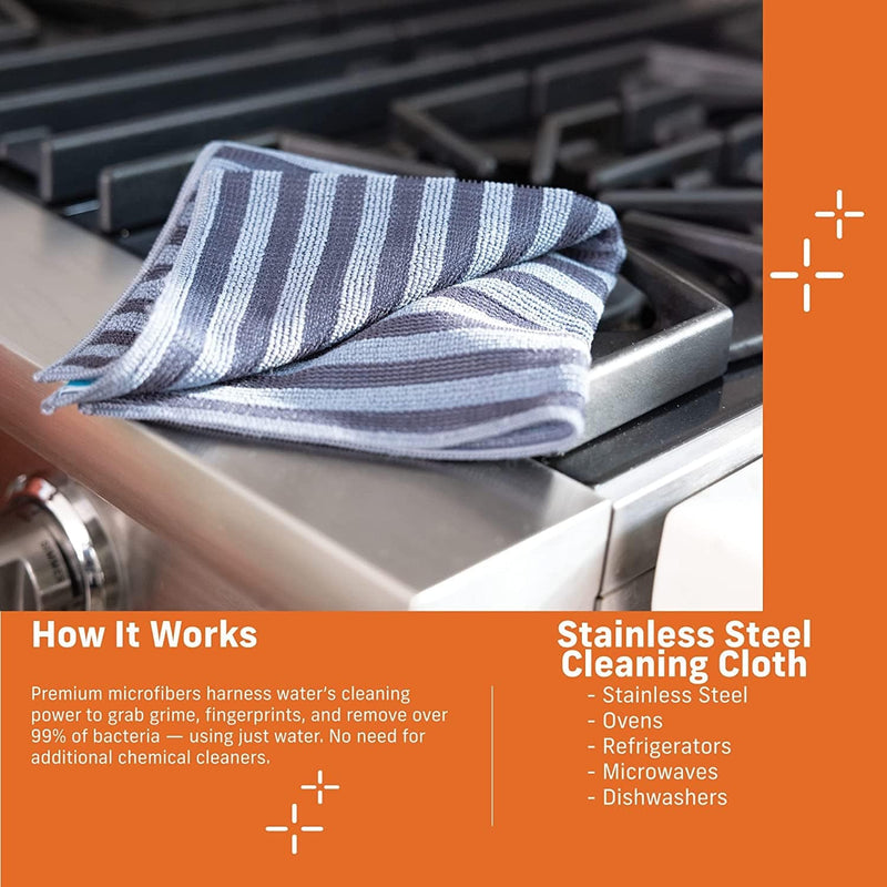 E-Cloth Stainless Steel Cleaning Cloth, Microfiber Stainless Steel Cleaner for a Spotless Shine Home Appliances, Oven, Stove and Refrigerators, Washable and Reusable, 100 Wash Promise