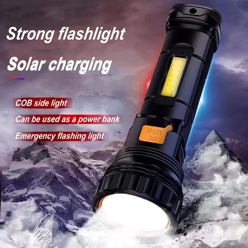 E-SHIDAI Solar/Rechargeable Multi Function 1000 Lumens LED Flashlight, with Emergency Strobe Light and 1200 Mah Battery, Emergency Power Supply and USB Charging Cable, Fast Charging (1PC) Hardware > Tools > Flashlights & Headlamps > Flashlights yuefei   