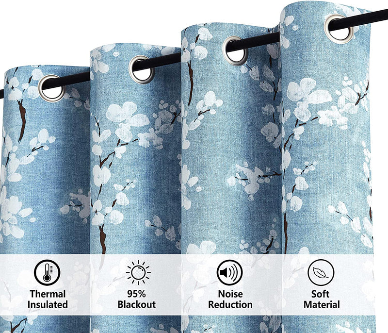 FMFUNCTEX Blue White Blackout Curtains for Living-Room 84Inch Floral Printed Window Curtains for Bedroom Thermal Insulated Energy Saving Blossom Curtain Panels 50W 2 Pcs Grommet Top Sporting Goods > Outdoor Recreation > Fishing > Fishing Rods Fmfunctex   