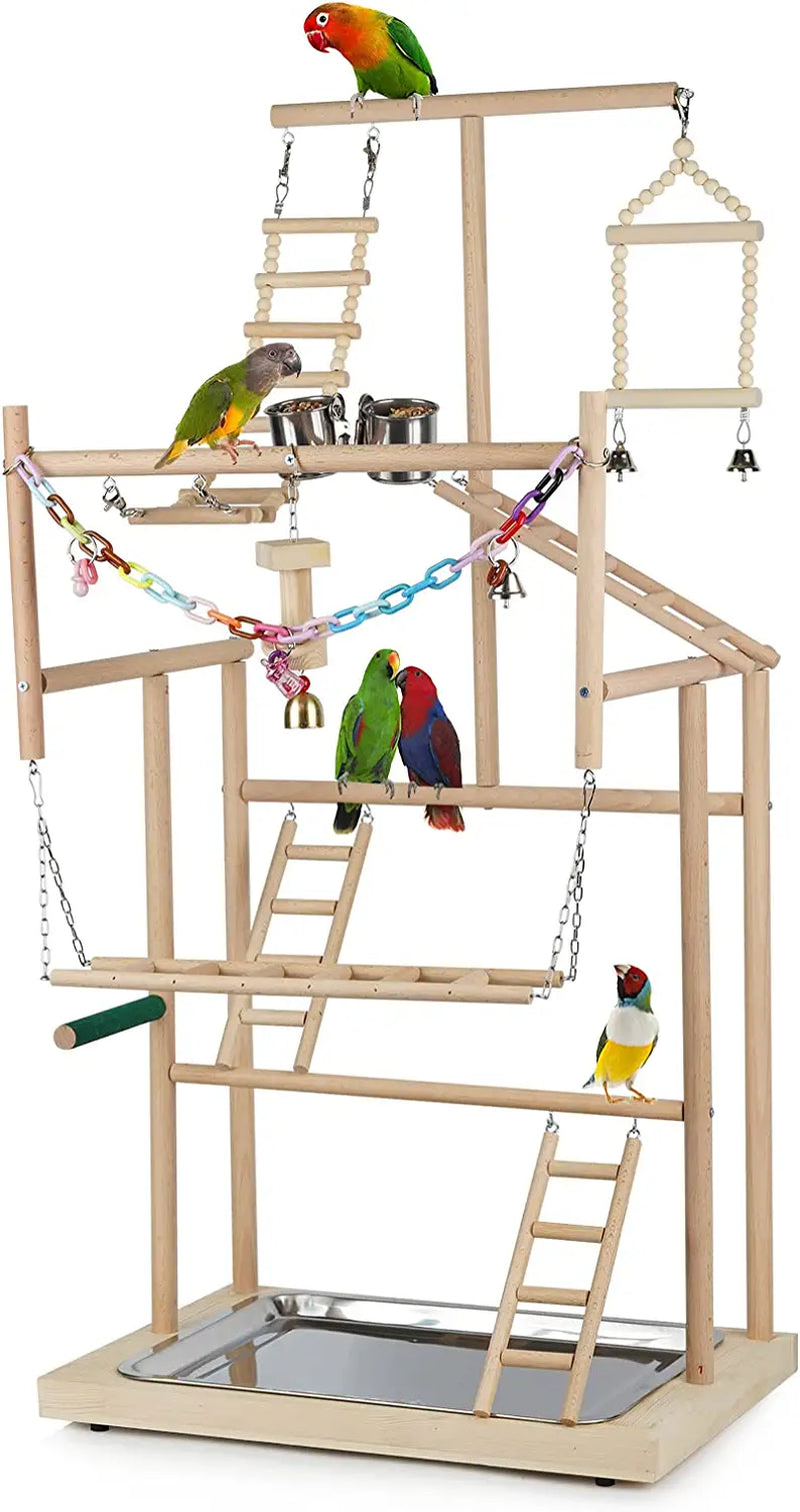 Ibnotuiy Pet Parrot Playstand Parrots Bird Playground Bird Play Stand Wood Perch Gym Playpen Ladder with Feeder Cups Bells for Cockatiel Parakeet (4 Layers) Animals & Pet Supplies > Pet Supplies > Bird Supplies Ibnotuiy 4 Layers  