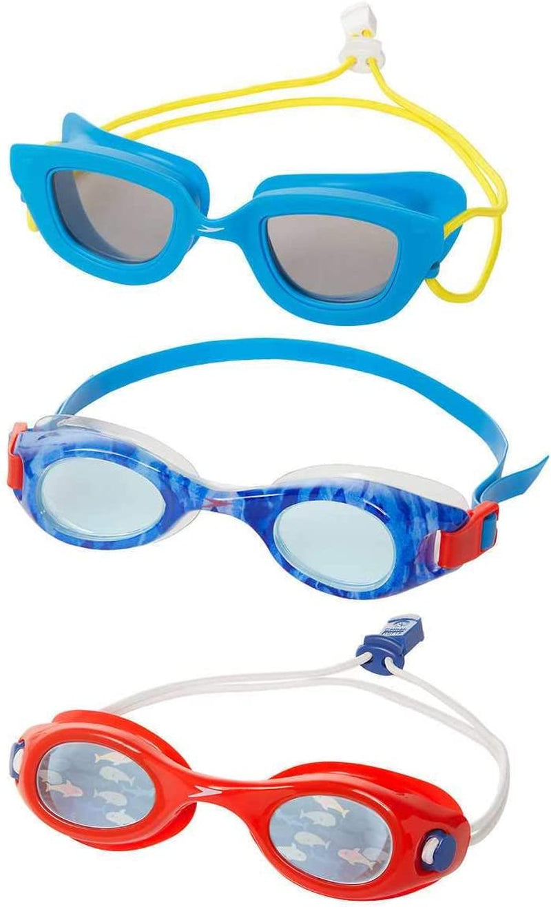 Speedo Kids Swim Goggles Triple Goggle Pack ~ Fun Prints Sporting Goods > Outdoor Recreation > Boating & Water Sports > Swimming > Swim Goggles & Masks Speedo Blue, Blue Stripe, Red  