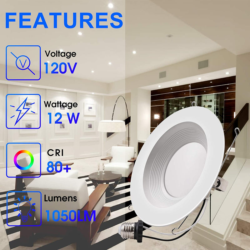 Energetic LED Recessed Lighting 5/6 Inch Downlight, 3000K Warm White, 13W=150W, Dimmable, 1000LM, Simple Retrofit Installation, Damp Rated, ETL Listed, 12 Pack Home & Garden > Lighting > Flood & Spot Lights YANKON   