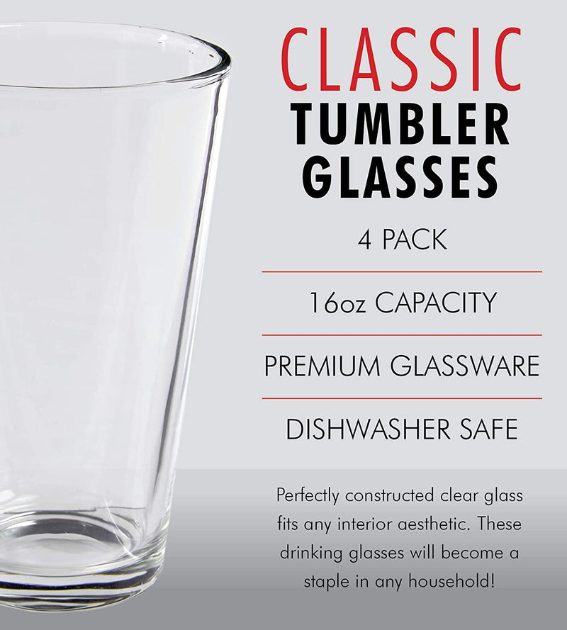 Clear Glass Beer Cups – 4 Pack – All Purpose Drinking Tumblers, 16 Oz – Elegant Design for Home and Kitchen – Lead and BPA Free, Great for Restaurants, Bars, Parties – by Kitchen Lux Home & Garden > Kitchen & Dining > Tableware > Drinkware Kitchen Lux   