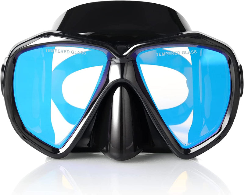 Snorkel Diving Mask Panoramic HD Swim Mask, Anti-Fog Scuba Diving Goggles,Tempered Glass Dive Mask Adult Youth Swim Goggles with Nose Cover for Diving, Snorkeling, Swimming Sporting Goods > Outdoor Recreation > Boating & Water Sports > Swimming > Swim Goggles & Masks EXP VISION Black(blue lens)  