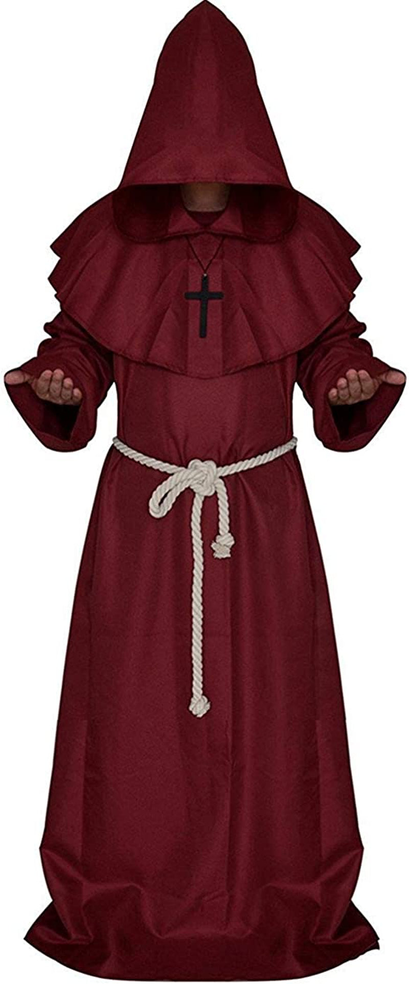 LHJ Friar Medieval Hooded Monk Renaissance Priest Robe Costume Cosplay  LHJ Red Large 