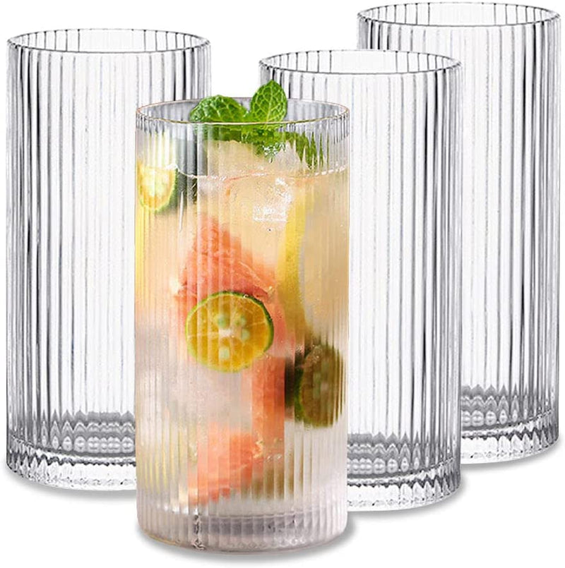 Glass Cups Vintage Glassware Set of 4 Large, Origami Style Transparent Cocktail Glasses Set, Bar Beverages Ice Coffee Cup Juice Ripple Drinkware, 450Ml (L) Home & Garden > Kitchen & Dining > Tableware > Drinkware INSETLAN Large (Pack of 4)  