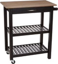 Kitchen Island Cart with Storage, Solid Wood Top and Wheels - Gray-Wash / Black Furniture > Shelving > Wall Shelves & Ledges KOL DEALS Gray-wash and Black  