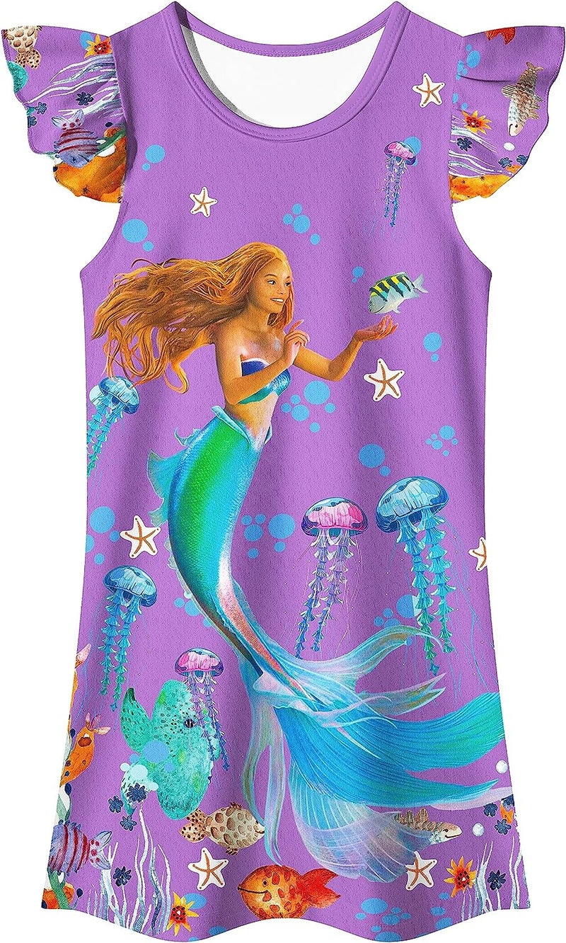 Little Girls Mermaid 2023 Costume Princess Dress up Clothes for Girls Ruffles Sleeve Home Shirt Wear for Kids  QASALOP H-Dress-Purple 5-6 Years 