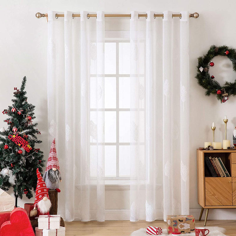 MIULEE 2 Panels Leaves Embroidery Sheer Curtains Grommet Window Curtain Semi Voile Drapes Panels for Living Room Bedroom 54" W X 84" L (White and Blue) Home & Garden > Decor > Window Treatments > Curtains & Drapes MIULEE White 54''W x 63''L 