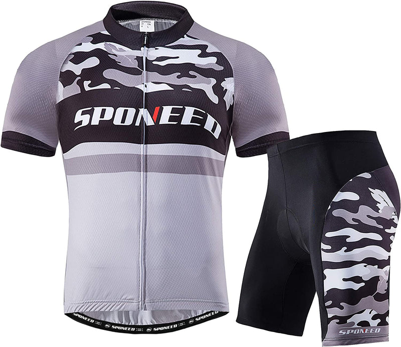 Sponeed Men Cycling Outfit Set MTB Bicycle Jersey Road Biker Shorts Trianthlon Cyclwear Shirts Sporting Goods > Outdoor Recreation > Cycling > Cycling Apparel & Accessories Sentibery Grey-multi Medium 