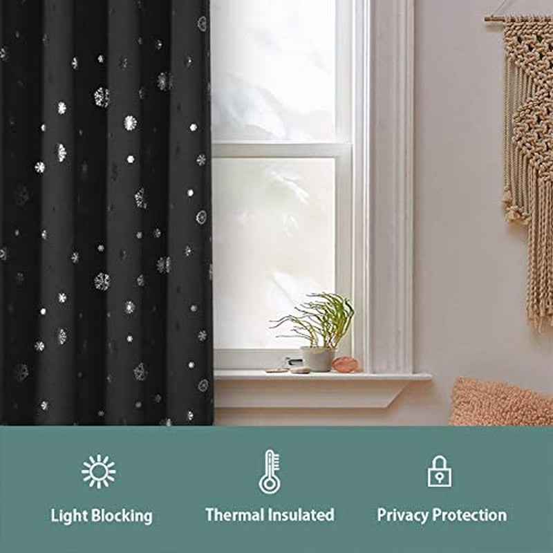 LORDTEX Snowflake Foil Print Christmas Curtains for Living Room and Bedroom - Thermal Insulated Blackout Curtains, Noise Reducing Window Drapes, 52 X 63 Inches Long, Dark Grey, Set of 2 Curtain Panels Home & Garden > Decor > Window Treatments > Curtains & Drapes LORDTEX   