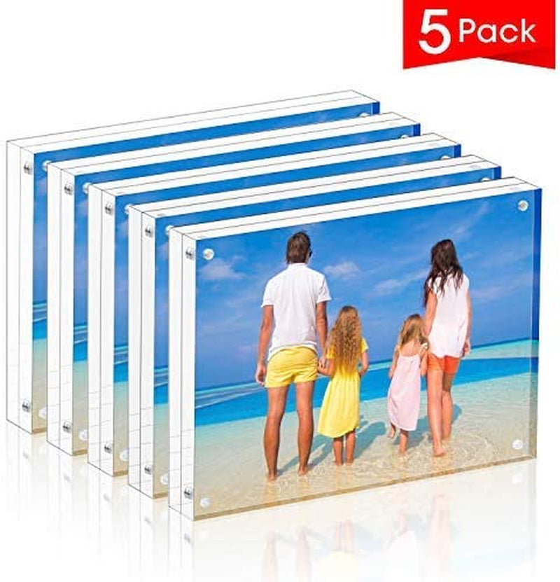 Meetu Acrylic Picture Frame 4X6,Clear Freestanding Double Sided 20Mm Thickness Frameless Magnetic Photo Frames Desktop Display with Gift Box Package(5 Pack) Home & Garden > Decor > Picture Frames Meetu   