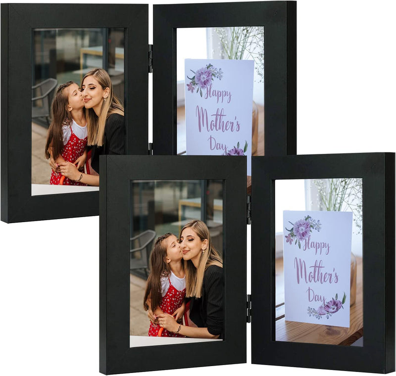 Frametory, 5X7 Hinged Picture Frame Displays 2 Photos, Double Frames with Glass, Side by Side Stands Vertically on Tabletop (Black) Home & Garden > Decor > Picture Frames Frametory Black 4x6 (2-Pack) 
