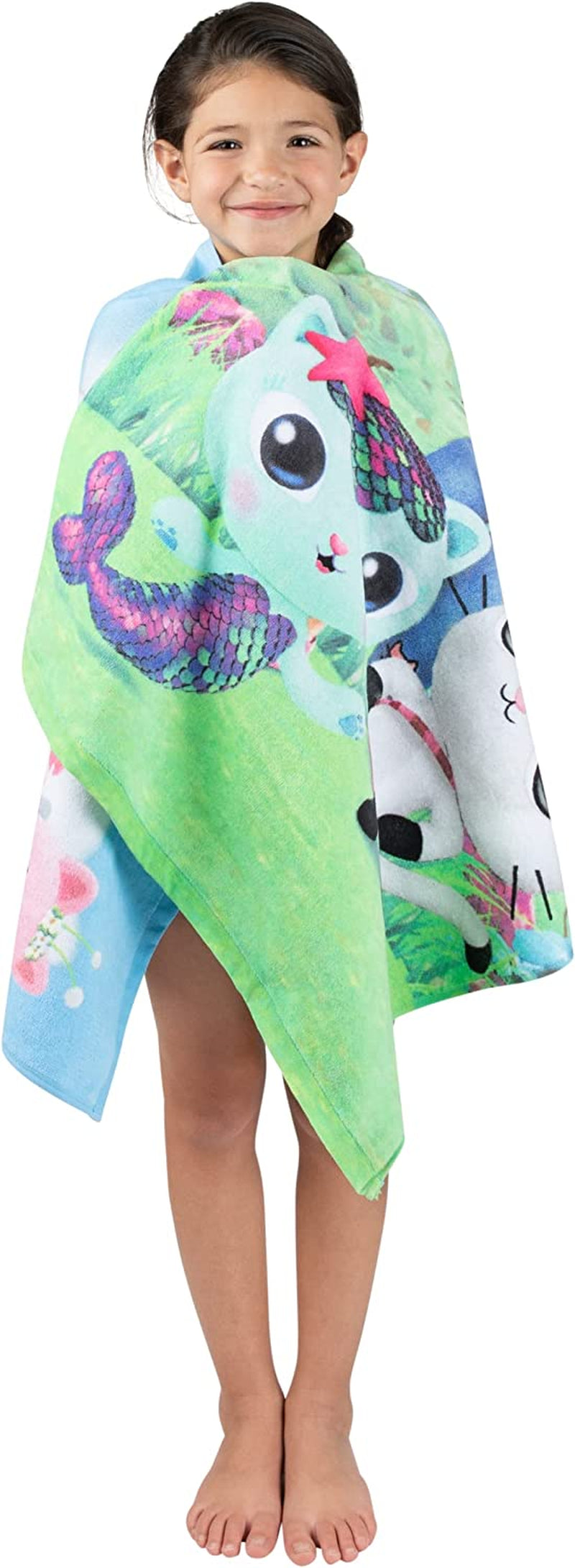 Gabby'S Dollhouse, Gabby, Mercat and Pandy Kids Bath/Pool/Beach Soft Absorbent Cotton Terry Towel with Washcloth 2 Piece Set, 50 in X 25 In, (Official Dreamworks Product) by Franco Home & Garden > Linens & Bedding > Towels Franco   