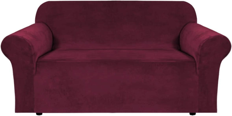 Stretch Velvet Sofa Covers for 3 Cushion Couch Covers Sofa Slipcovers Furniture Protector Soft with Non Slip Elastic Bottom, Crafted from Thick Comfy Rich Velour (Sofa 72"-90", Chocolate) Home & Garden > Decor > Chair & Sofa Cushions H.VERSAILTEX Wine/Burgundy Loveseat 