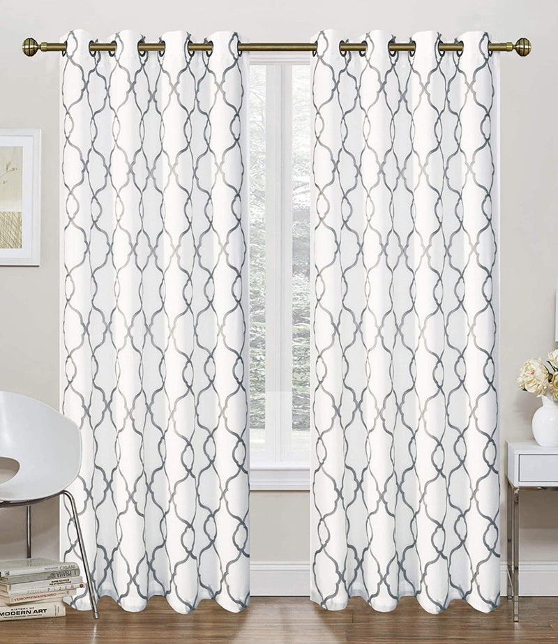 Goodgram 2 Pack Embroidered Semi Sheer Geometric Quatrefoil Grommet Top Window Curtains with Satin Backing for Privacy - Assorted Colors & Sizes (Gray, 84 In. Long) Home & Garden > Decor > Window Treatments > Curtains & Drapes GoodGram   