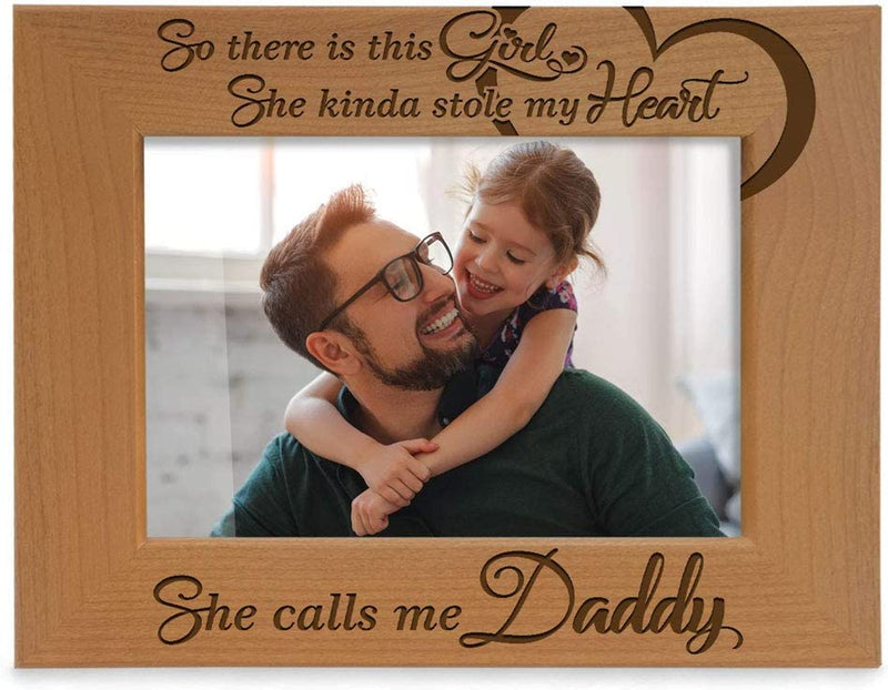 KATE POSH so There Is This Girl, She Kinda Stole My Heart, She Calls Me Daddy Natural Engraved Wood Photo Frame, Father Daughter Gifts, Father'S Day, Best Dad Ever, New Baby, New Dad (5X7 Vertical) Home & Garden > Decor > Picture Frames KATE POSH 4" x 6" Horizontal  