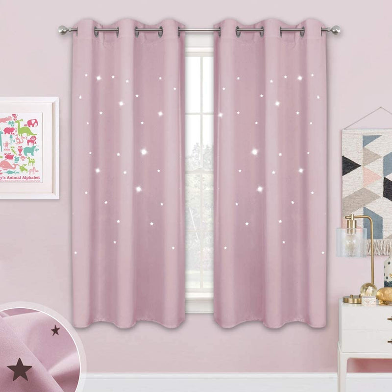 NICETOWN Magic Starry Window Drapes - Laser Cutting Stars Nap Time Blackout Window Curtains for Children'S Room, Nursery, Themed Home, Space-Lovers Decor (W42 X L63 Inches, 2 Pack, Black) Home & Garden > Decor > Window Treatments > Curtains & Drapes NICETOWN Baby Pink W42 x L63 