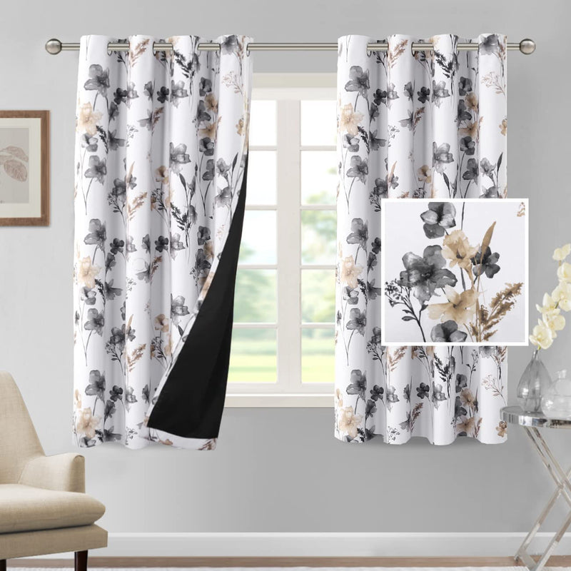 H.VERSAILTEX 100% Blackout Curtains 84 Inch Length 2 Panels Set Cattleya Floral Printed Drapes Leah Floral Thermal Curtains for Bedroom with Black Liner Sound Proof Curtains, Navy and Taupe Home & Garden > Decor > Window Treatments > Curtains & Drapes H.VERSAILTEX Grey/Taupe 52"W x 63"L 