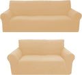 Sapphire Home 3-Piece Brushed Premium Slipcover Set for Sofa Loveseat Couch Arm Chair, Form Fit Stretch, Wrinkle Free, Furniture Protector Set for 3/2/1 Cushion, Polyester Spandex, 3Pc, Brushed, Brown Home & Garden > Decor > Chair & Sofa Cushions Sapphire Home Beige/Cream 2pc set (Sofa, Love) 