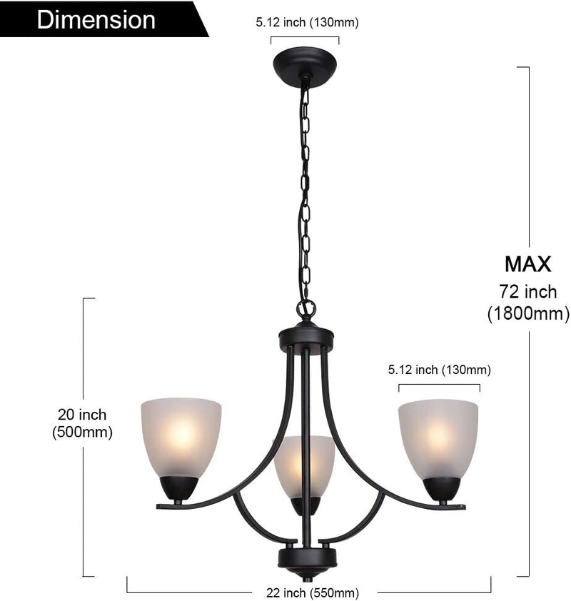 VINLUZ 3 Light Shaded Contemporary Chandeliers with Alabaster Glass Black Rustic Light Fixtures Ceiling Hanging Mid Century Modern Pendant Lighting for Bed Room Dining Room Foyer Living Room Home & Garden > Lighting > Lighting Fixtures > Chandeliers VINLUZ   