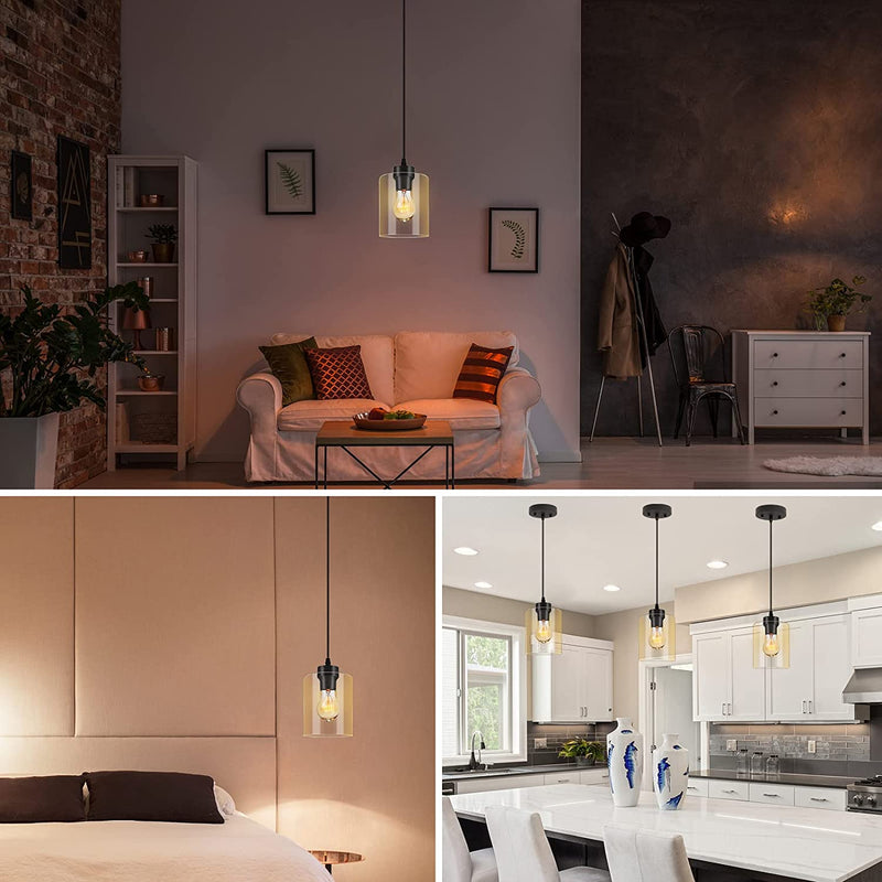 Boostarea Modern Pendant Light Fixtures, Industrial Hanging Ceiling Lamp with Clear Glass Shade, Farmhouse Black Pendant Lighting for Kitchen Island Decor Living Room Hallway Bedroom Dining Hall Bar Home & Garden > Lighting > Lighting Fixtures Xiang He Lighting Co.,Ltd   