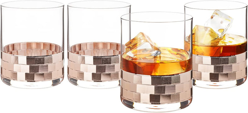 Mygift Whiskey Glasses Set of 4, Cocktail Mixed Drink Beverage Tumbler Drinkware with Copper Plating Bottom Rim