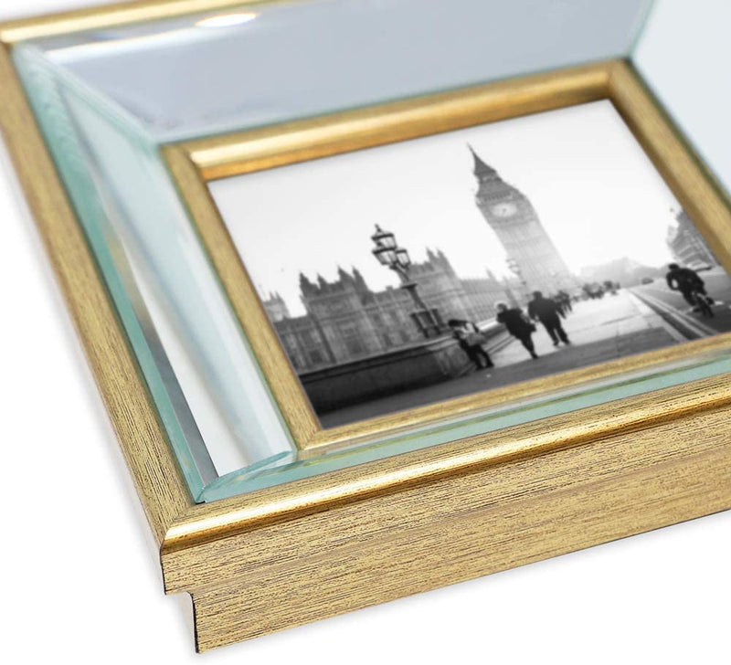Isaac Jacobs 8X10 Gold Beveled Mirror Picture Frame - Classic Mirrored Frame with Deep Slanted Angle Made for Wall Décor Display, Photo Gallery and Wall Art (8X10, Gold) Home & Garden > Decor > Picture Frames Isaac Jacobs International   