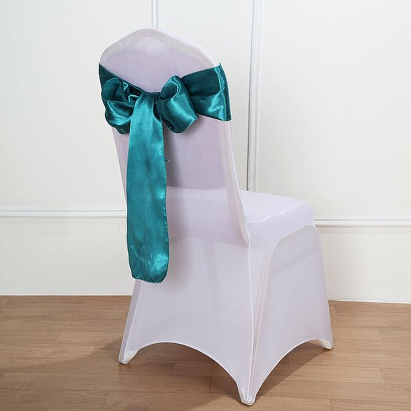 Efavormart 25Pcs Gold SATIN Chair Sashes Tie Bows for Wedding Events Decor Chair Bow Sash Party Decoration Supplies 6 X106" Arts & Entertainment > Party & Celebration > Party Supplies Efavormart.com Teal Green  