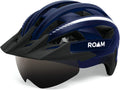 Roam Road Bike Helmet - Durable Helmets for Adults with Sun Visor, LED Light and Detachable Magnetic Goggles - Adjustable Size - Mountain Bicycle Helmet for Adult Men & Women﻿ Sporting Goods > Outdoor Recreation > Cycling > Cycling Apparel & Accessories > Bicycle Helmets Roam Navy Blue  