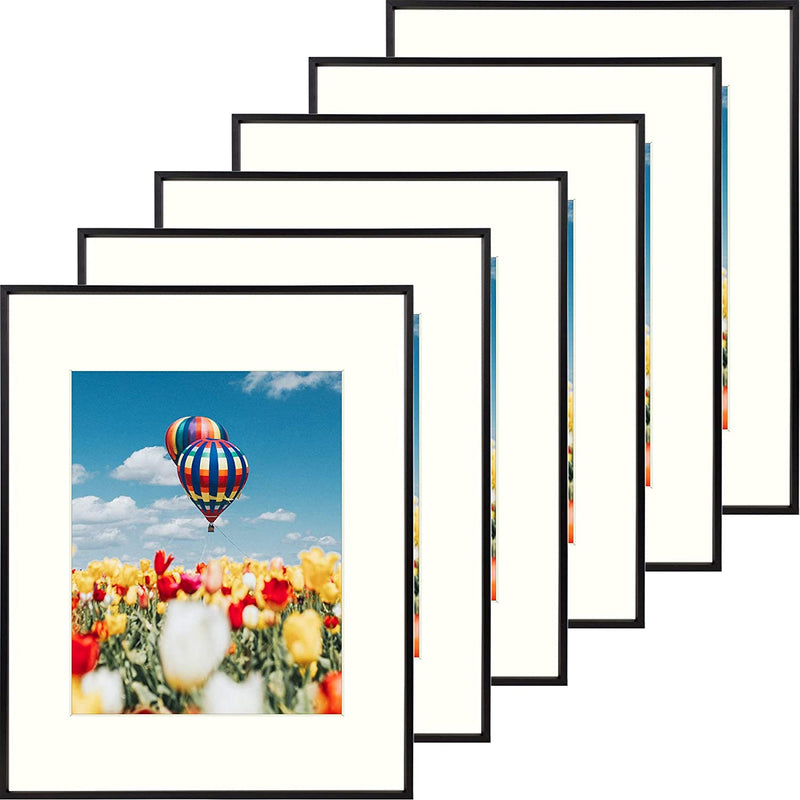 Golden State Art, 8X10 Aluminum Photo Frame for 5X7 Pictures with Ivory Mat Easel Stand for Tabletop Display - Wall Display - Great for Weddings, Graduations, Events, Portraits (Gold, 1-Pack) Home & Garden > Decor > Picture Frames Golden State Art Black 16x20(Set of 6) 