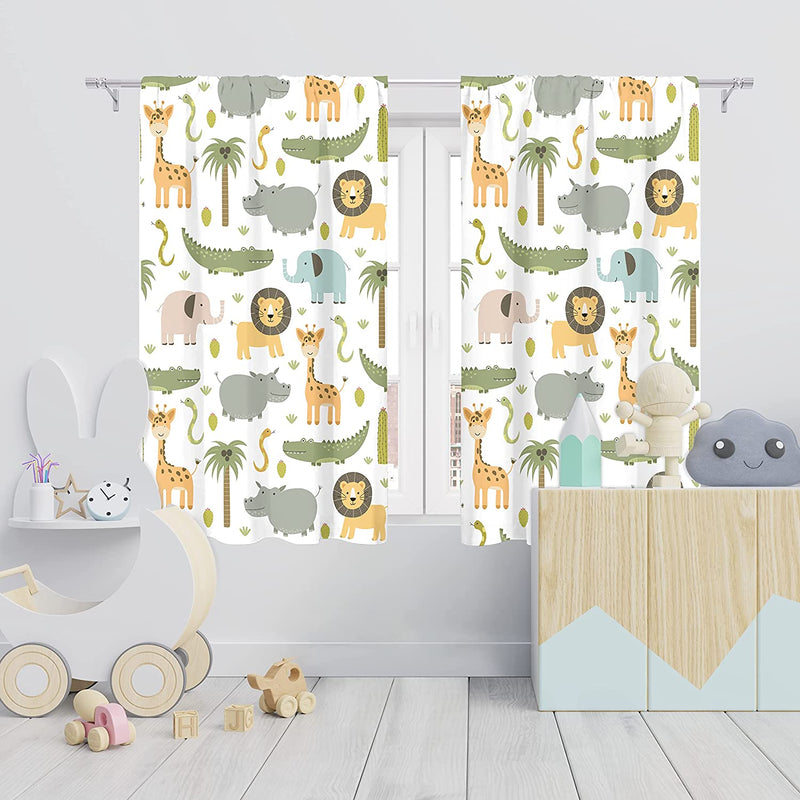 MESHELLY Baby Boy Nursery Jungle Safari Curtains 42(W) X 63(H) Inch Rod Pocket Kids Children Play Forest Lion Animal Printed Curtains for Living Room Bedroom Window Drapes Treatment Fabric 2 Panels Home & Garden > Decor > Window Treatments > Curtains & Drapes MESHELLY Safari Animals 42(W) X 45(H) 
