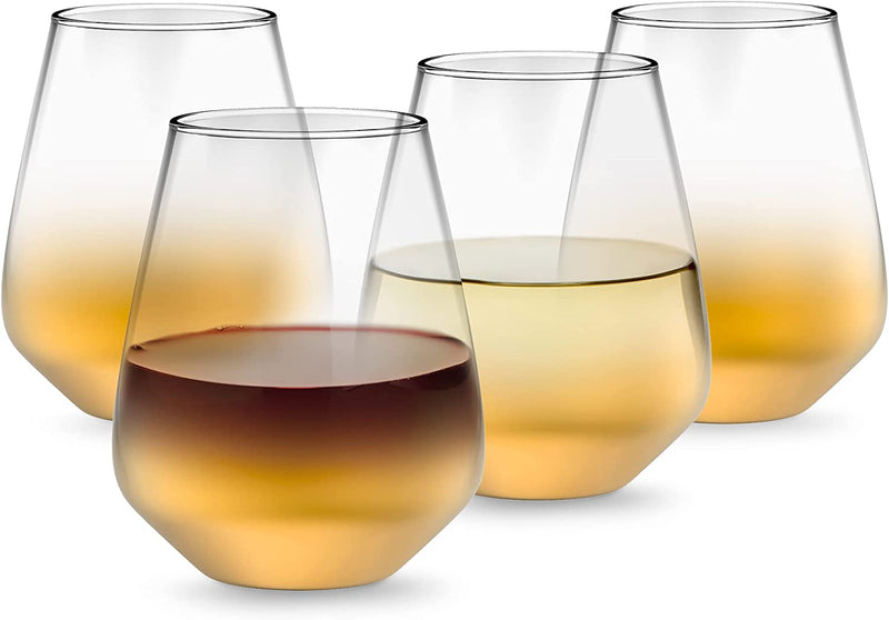 Rakle Stemless Wine Glasses – Set of 4 Red Colored Wine Glasses – 14.3Oz Colorful Wine Glasses – Lead-Free Premium Glass – Stemless Drinking Glasses for Cocktails, Wine, Bar Drinks Home & Garden > Kitchen & Dining > Tableware > Drinkware RAKLE Gold  