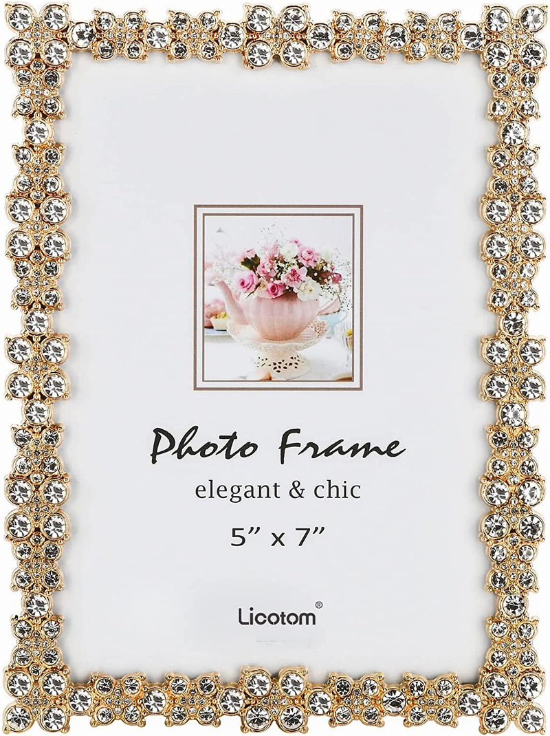 Licotom Luxury Metal Picture Frame with Brilliant Crystals, Gold Photo Frame 5 X 7 Inch Home & Garden > Decor > Picture Frames Licotom   