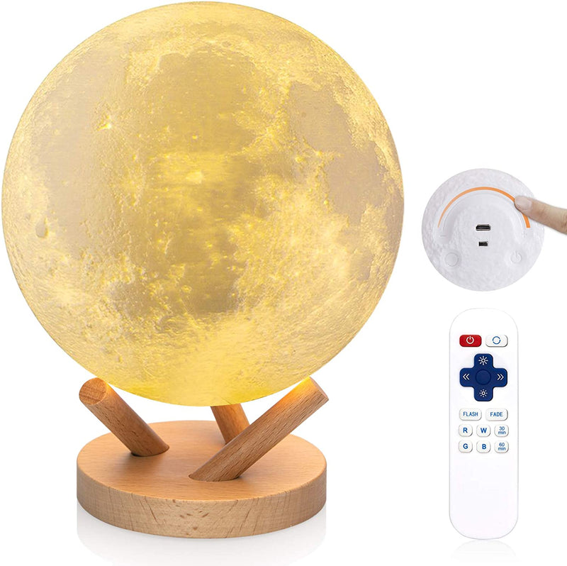DTOETKD Moon Lamp, 16 Colors 3D Printed Moon Lights Kids Night Light with Stand, Time Setting, Remote & Touch Control, USB Rechargeable, Birthday Gifts for Boys Girls Friends Lover Home & Garden > Lighting > Night Lights & Ambient Lighting DTOETKD 6 inches  