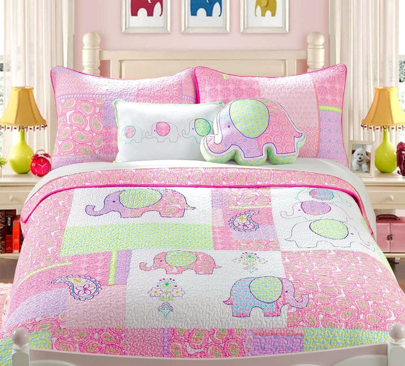 Cozy Line Home Fashions Angelina Floral Dot Pink Light Purple Blue 100% Cotton Reversible Girl Quilt Bedding Set, Bedspread, Coverlet (Twin - 2 Piece)