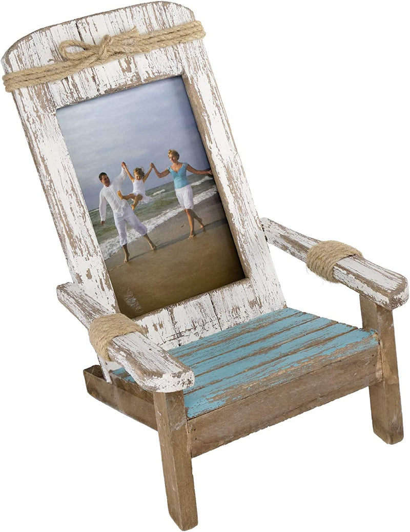 EXCELLO GLOBAL PRODUCTS Beach Chair Photo Frame: Holds 4X6 Vertical Photo. Rustic Picture for Tabletop Display with Nautical Beach Themed Home Decor