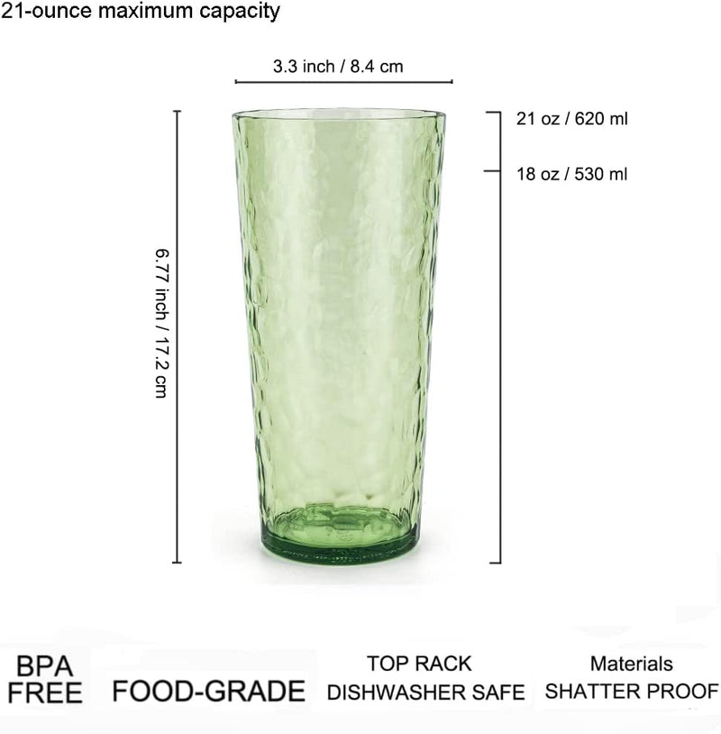 Mixed Drinkware 21-Ounce Plastic Tumbler Acrylic Glasses with Hammered Design, Set of 6 Green Home & Garden > Kitchen & Dining > Tableware > Drinkware JINJIA   
