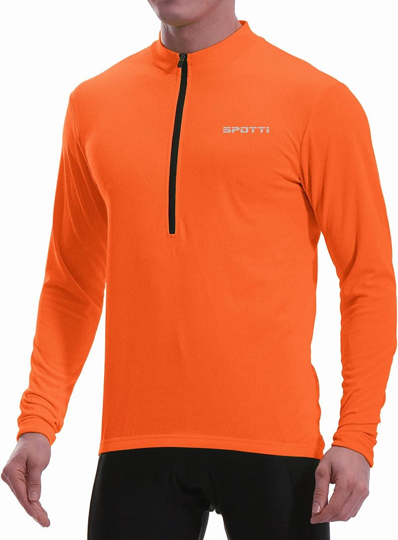 Spotti Men'S Cycling Bike Jersey Long Sleeve with 3 Rear Pockets - Moisture Wicking, Breathable, Quick Dry Biking Shirt Sporting Goods > Outdoor Recreation > Cycling > Cycling Apparel & Accessories Spotti Orange XX-Large 