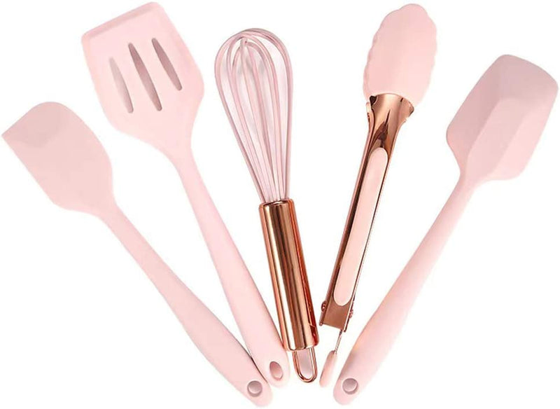 Collfa Rose Gold and Pink Kitchen Utensil Small Five-Piece Set Mini Silicone Kids Kitchen Tools Whisk Spatula Tongs Spoon and Slotted Spatula(Kids Baking Supplies) Home & Garden > Kitchen & Dining > Kitchen Tools & Utensils Collfa   