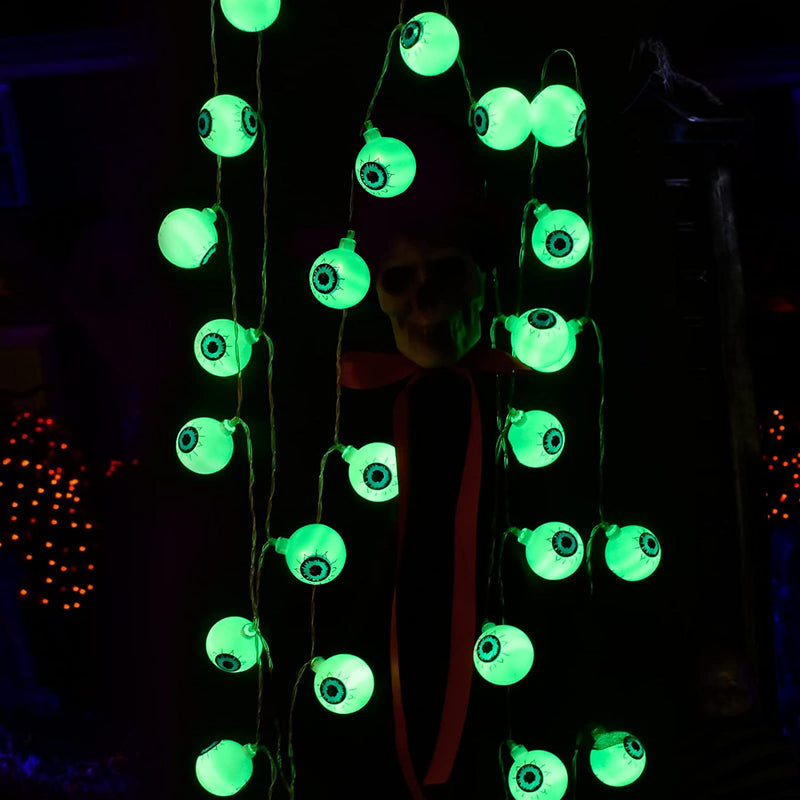 16.4FT 30 LED Halloween Decorations Eyeball String Lights Decor Clearance for Home-Battery Operated W/8 Modes Twinkle Green Lights for Indoor Outdoor Halloween Party Supplies Garden Yard Decoration