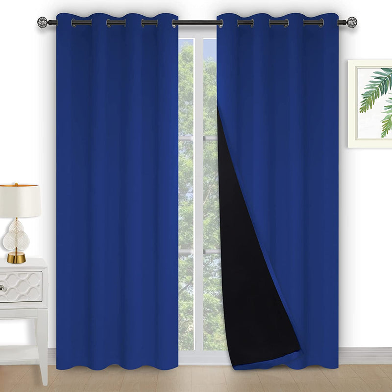 Kinryb Halloween 100% Blackout Curtains Coffee 72 Inche Length - Double Layer Grommet Drapes with Black Liner Privacy Protected Blackout Curtains for Bedroom Coffee 52W X 72L Set of 2 Home & Garden > Decor > Window Treatments > Curtains & Drapes Kinryb Dark Blue W52" x L72" 