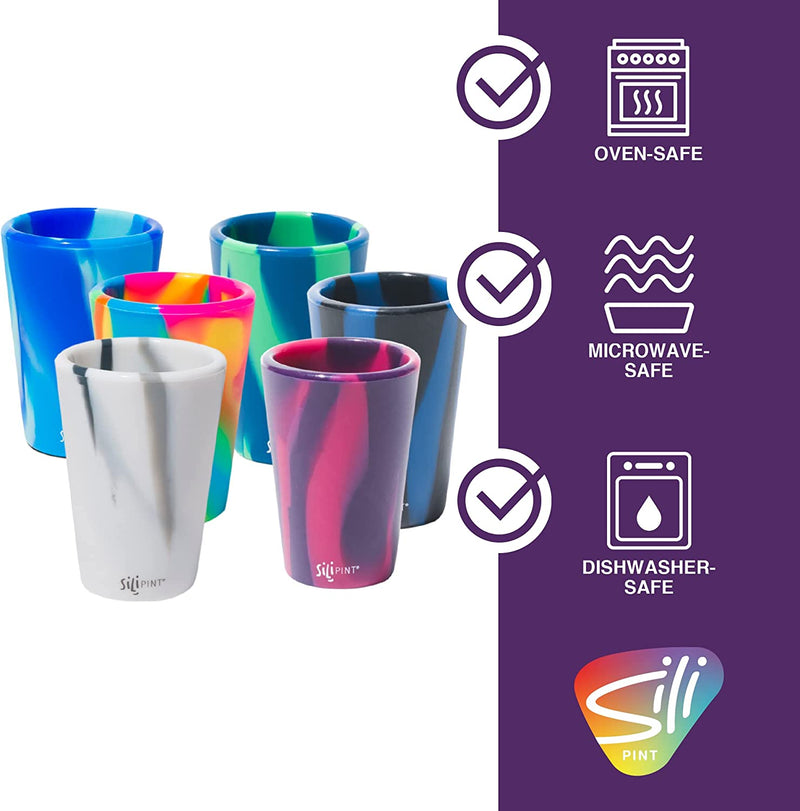 Silipint Silicone Shot-Glass Set, Unbreakable, Reusable, and Freezer-Safe, Fun and Game Shot Glasses, 1.5 Ounces, Alpenglow, Headwaters, Hippie Hops, Offshore, Arctic Sky, Mountain Marble, Set of 6 Home & Garden > Kitchen & Dining > Barware Silipint   
